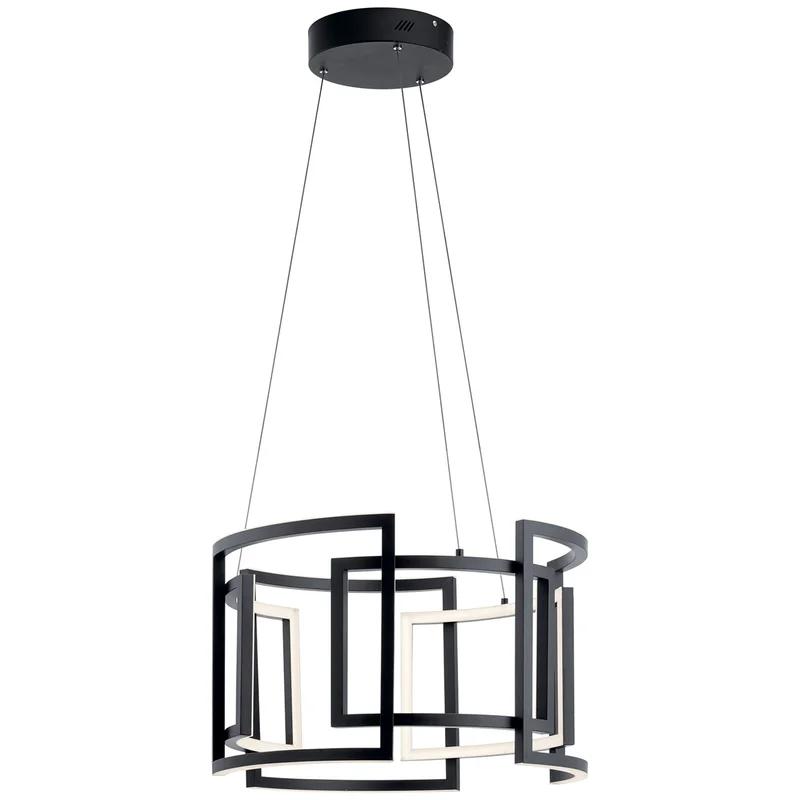 Elan Melko 9-Light Black LED Drum Chandelier with White Polycarbonate Shade