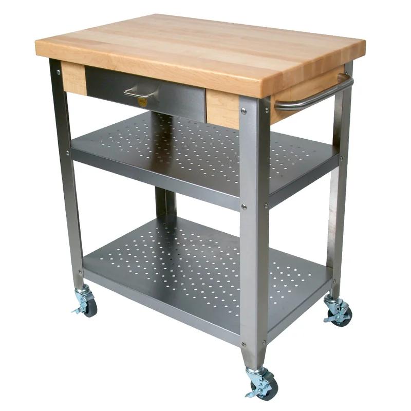 Elegante Maple & Stainless Steel Drop-Leaf Kitchen Cart with Wine Storage