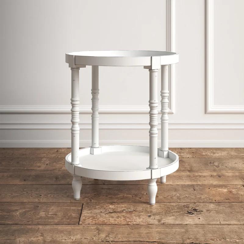 Bellport 22.5" Rustic White Round Wooden Side Table with Shelf
