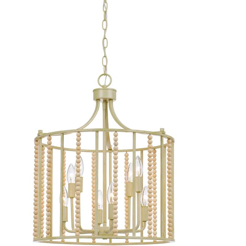Calliope Antique Cream and Natural Wood Beaded 8-Light Chandelier