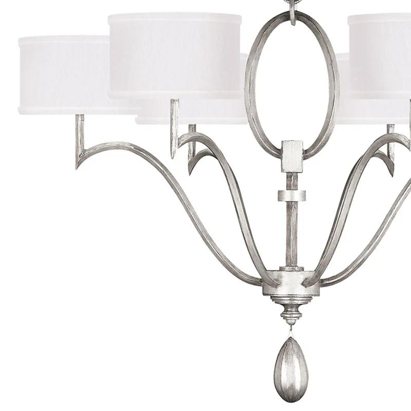 Allegretto 39" White Linen Shade Silver Leaf Round Chandelier