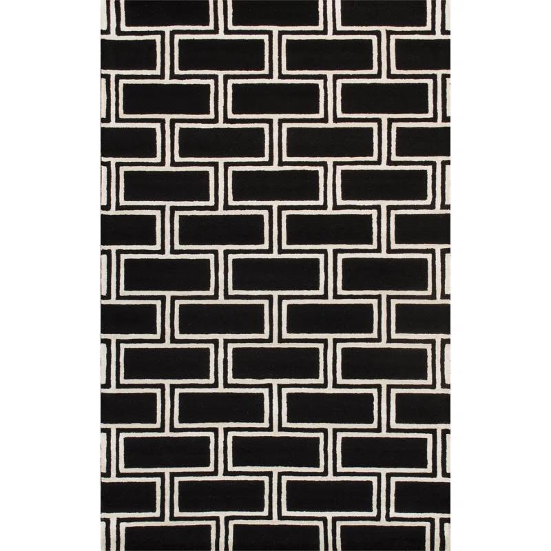 Black and White Rectangular Hand-Tufted Wool Rug