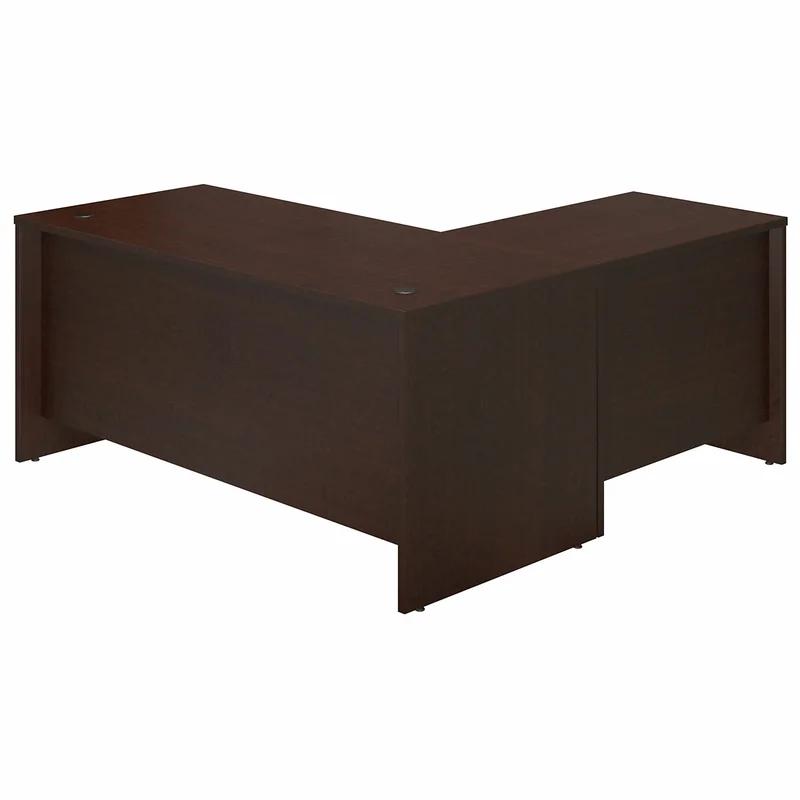 Mocha Cherry L-Shaped Executive Desk with Drawer, 66"W