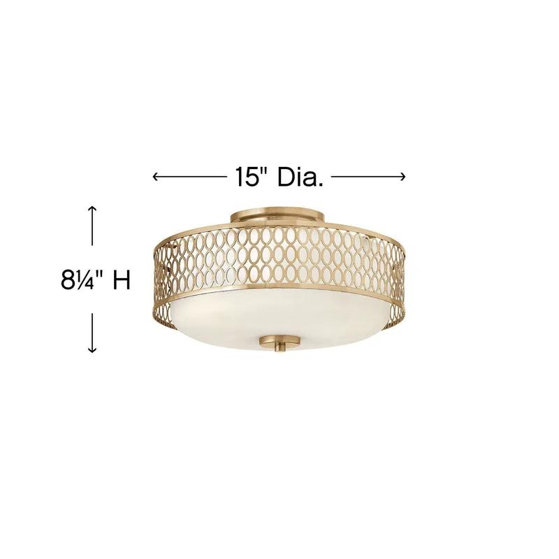 Etched Opal Glass 3-Light Semi-Flush Mount in Brushed Gold