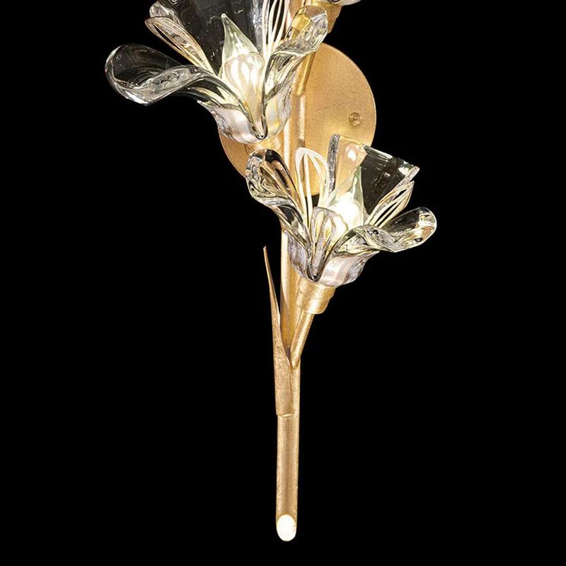 Azucena Gold Leaf Crystal Floral 4-Light Sconce