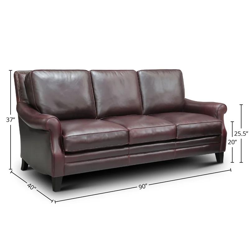 Adriana Traditional Rolled Arm Brown Leather Sofa with Nailhead Accents