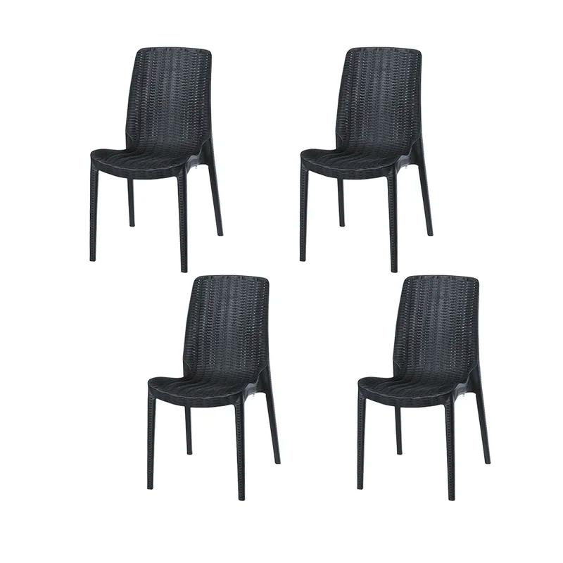 Black Resin and Rattan Armless Dining Chair