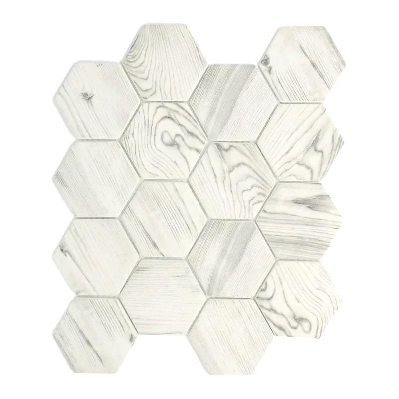 Echo Hex 3" Ivory Glass Mosaic Tile for Modern Indoor Spaces