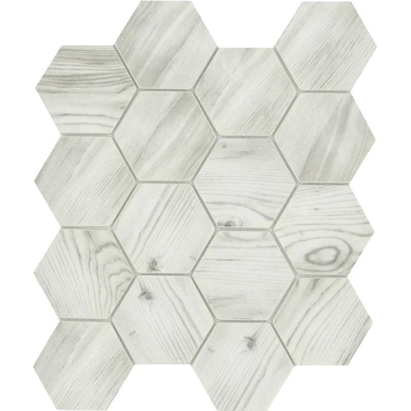 Echo Hex 3" Ivory Glass Mosaic Tile for Modern Indoor Spaces