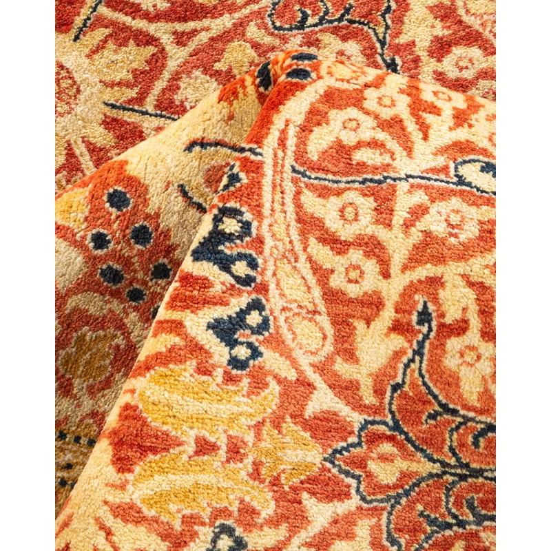 Hand-Knotted Traditional Wool Area Rug in Orange and Beige, 4'9" x 7'1"