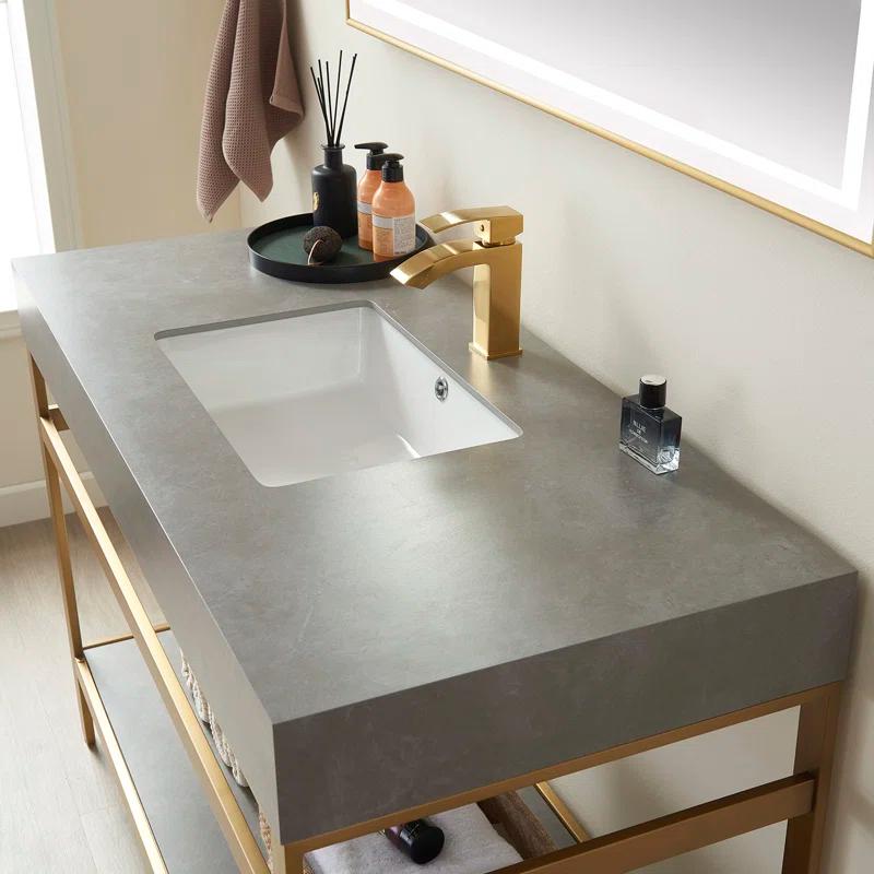 Elegant 48'' Freestanding Single Sink Bathroom Vanity in Brushed Gold with White Stone Top