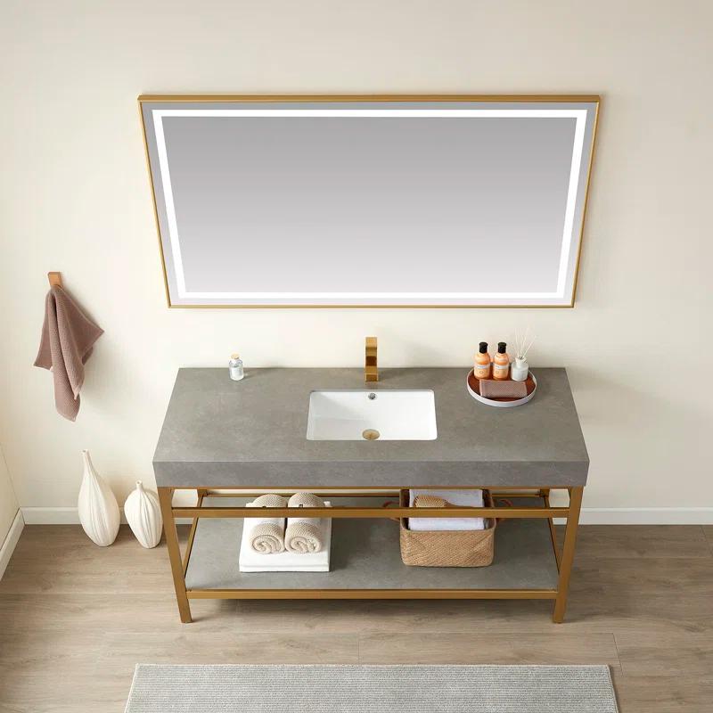 60'' Gold and Gray Single Bathroom Vanity with Stone Top