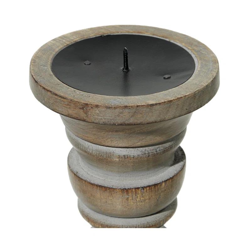 Mango Wood Handmade Decorative Light Gray Candle Holder Set (Set of 3)
