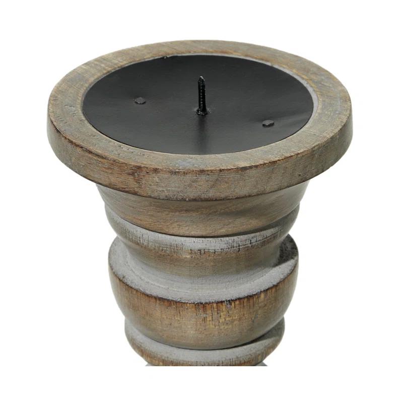 Mocha Brown Mango Wood Candlestick Trio with Gray Wash