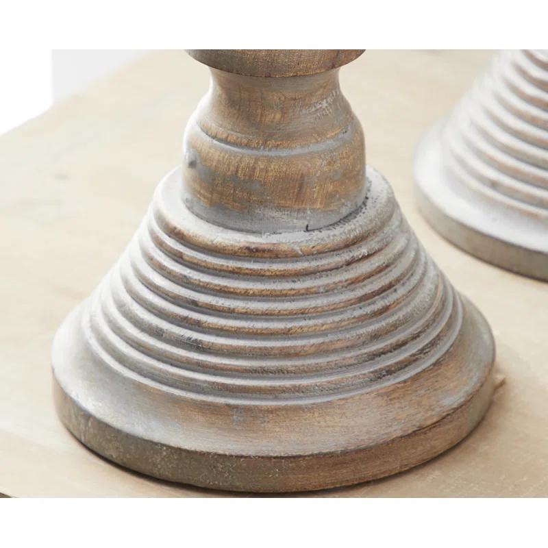Mango Wood Handmade Decorative Light Gray Candle Holder Set (Set of 3)