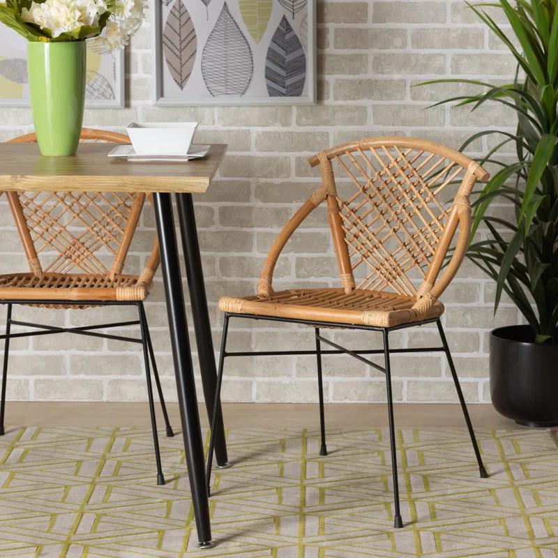 Bayou Breeze Slat Back Rattan Side Chair in Natural Brown (Set of 2)