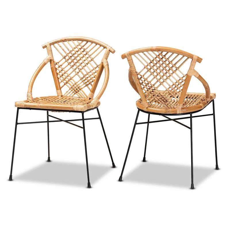Bayou Breeze Slat Back Rattan Side Chair in Natural Brown (Set of 2)
