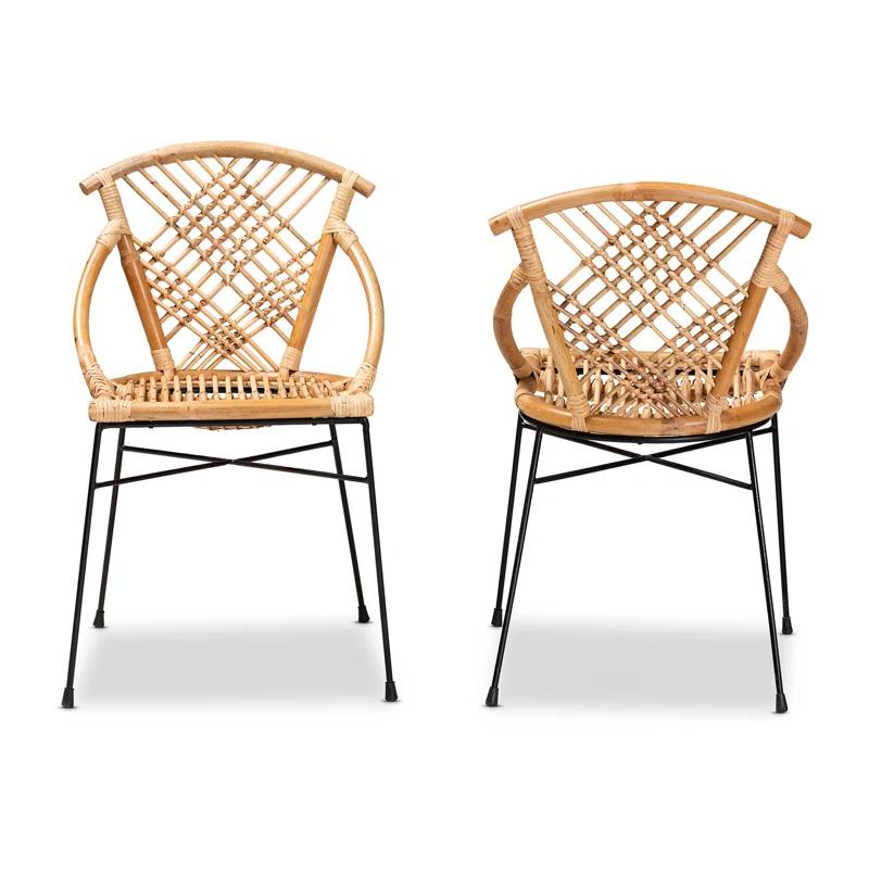 Bayou Breeze Slat Back Rattan Side Chair in Natural Brown (Set of 2)