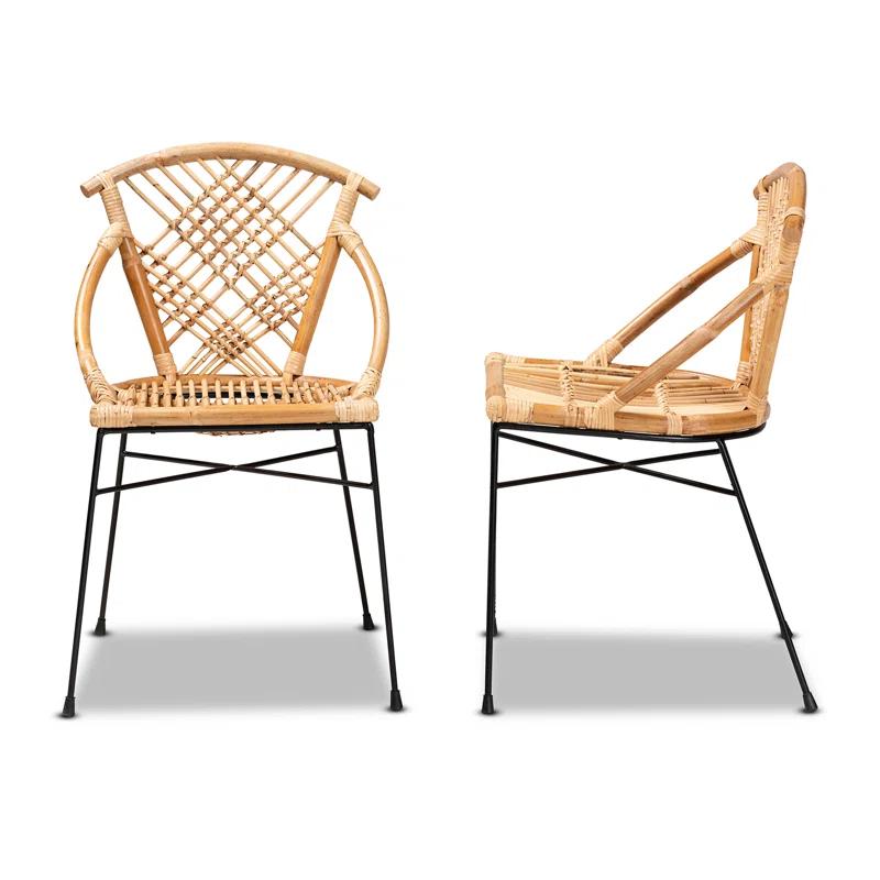 Bayou Breeze Slat Back Rattan Side Chair in Natural Brown (Set of 2)