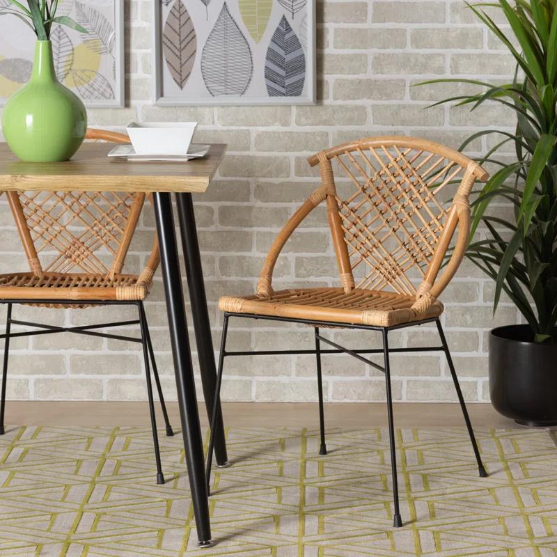 Bayou Breeze Slat Back Rattan Side Chair in Natural Brown (Set of 2)