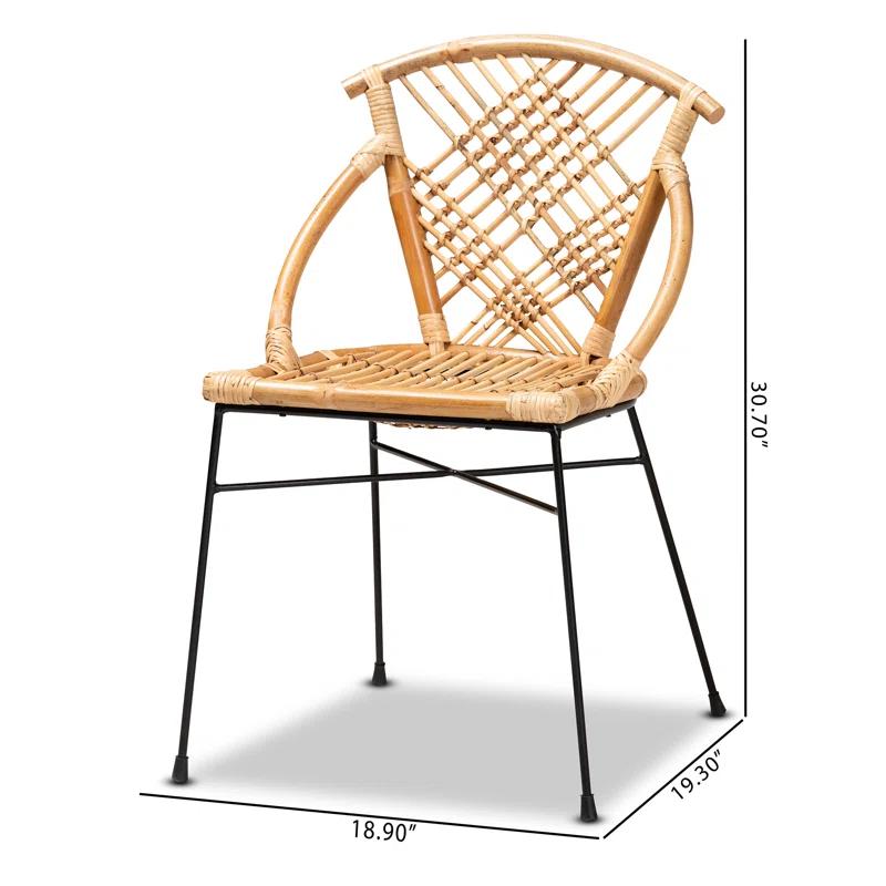 Bayou Breeze Slat Back Rattan Side Chair in Natural Brown (Set of 2)