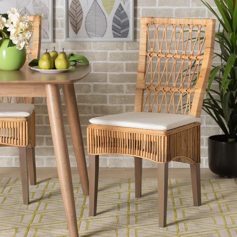 Natural Brown Rattan and Cane Dining Chair Set