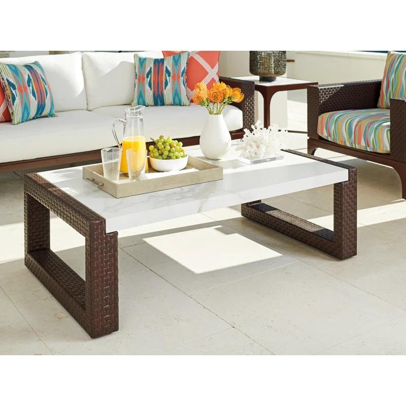 Abaco Transitional 52" Brown and White Woven Wicker Cocktail Table