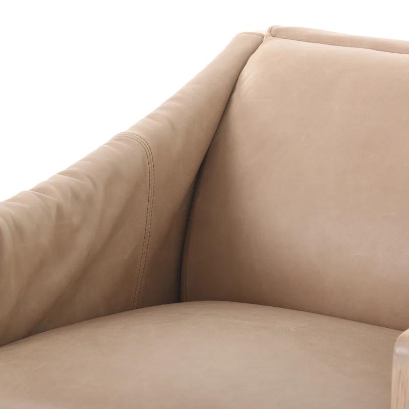 Palermo Nude Genuine Leather Contemporary Armchair in Natural Whitewash