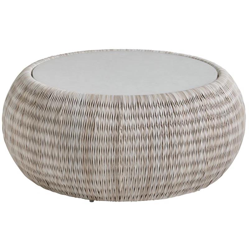 Cream Woven Round Glass Top Cocktail Table