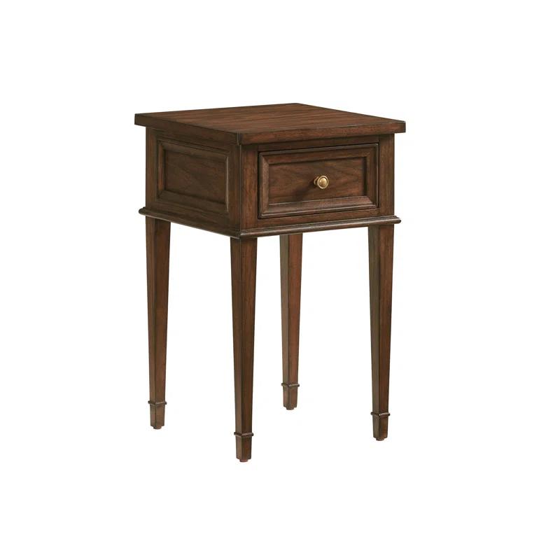 Brown Walnut Wood 1 Drawer Transitional Nightstand