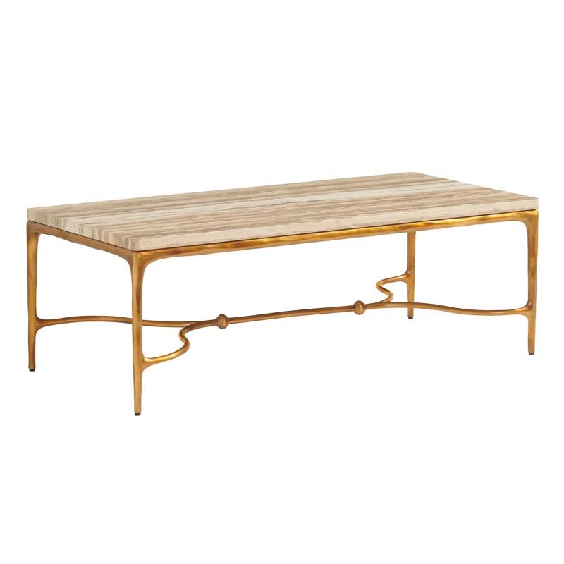 Menlo Park Beige Gold Rectangular Cocktail Table with Tiger Travertine Top