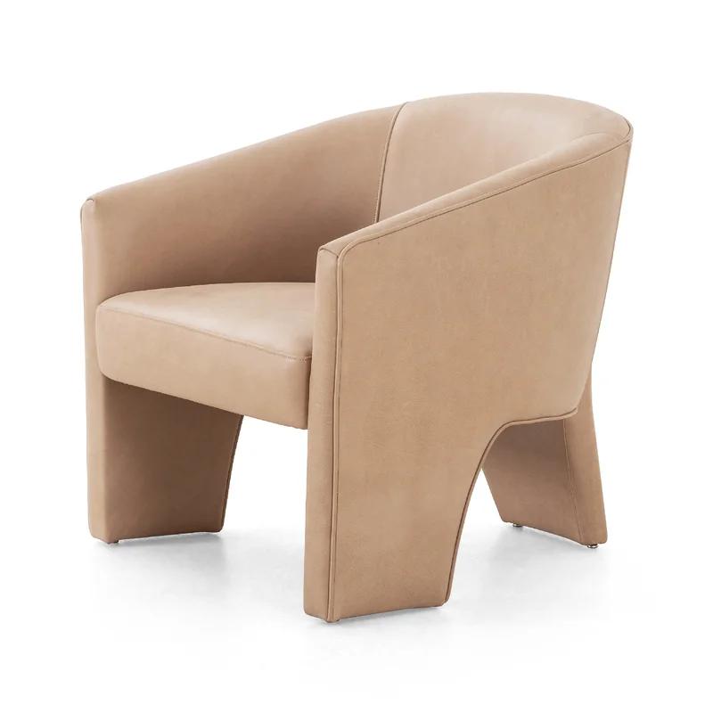 Palermo Nude Handcrafted Leather & Wood Barrel Chair