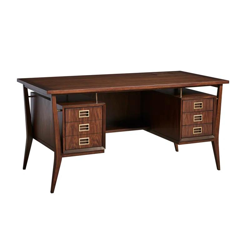 Cranbrook Transitional 60'' Brown Walnut Home Office Desk with Drawers