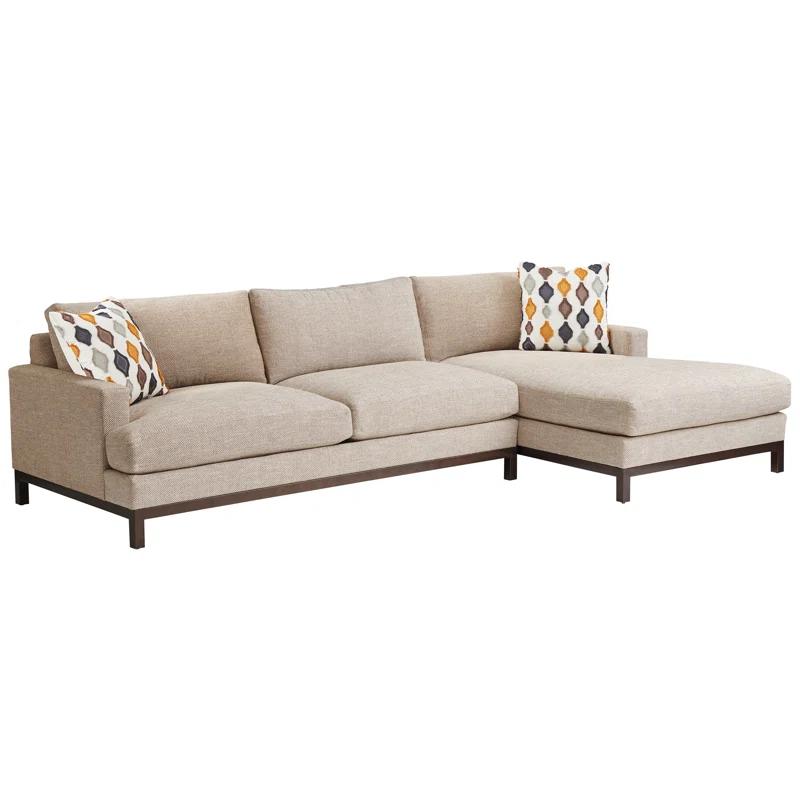Taupe and Bronze Fabric Upholstered Sectional with Metal Track Arms