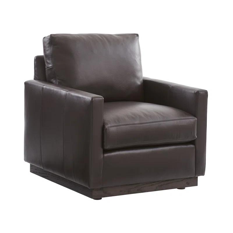 Arrowleaf Brown Leather and Wood Elegant Armchair