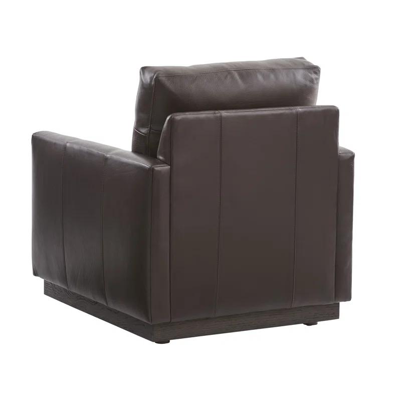 Arrowleaf Brown Leather and Wood Elegant Armchair