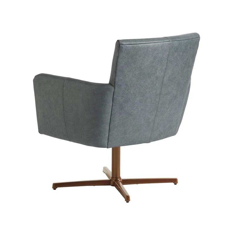 Calais Brass Tight Seat Leather Swivel Accent Chair