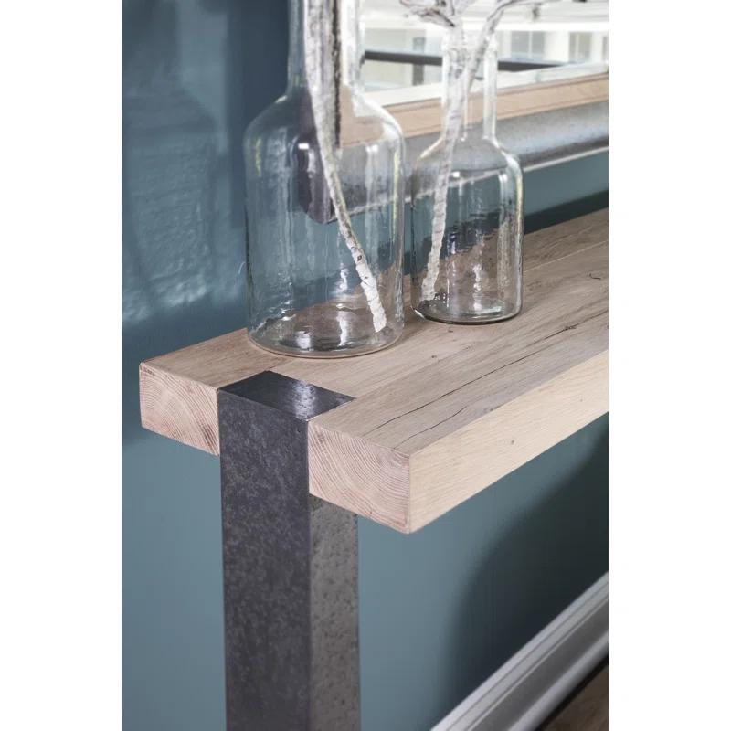 Contemporary Gray-Brown Metal & Wood Rectangular Console Table