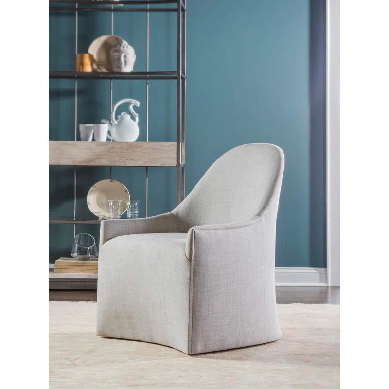 Misty Gray Linen Upholstered Side Chair with Brushed Brass Casters
