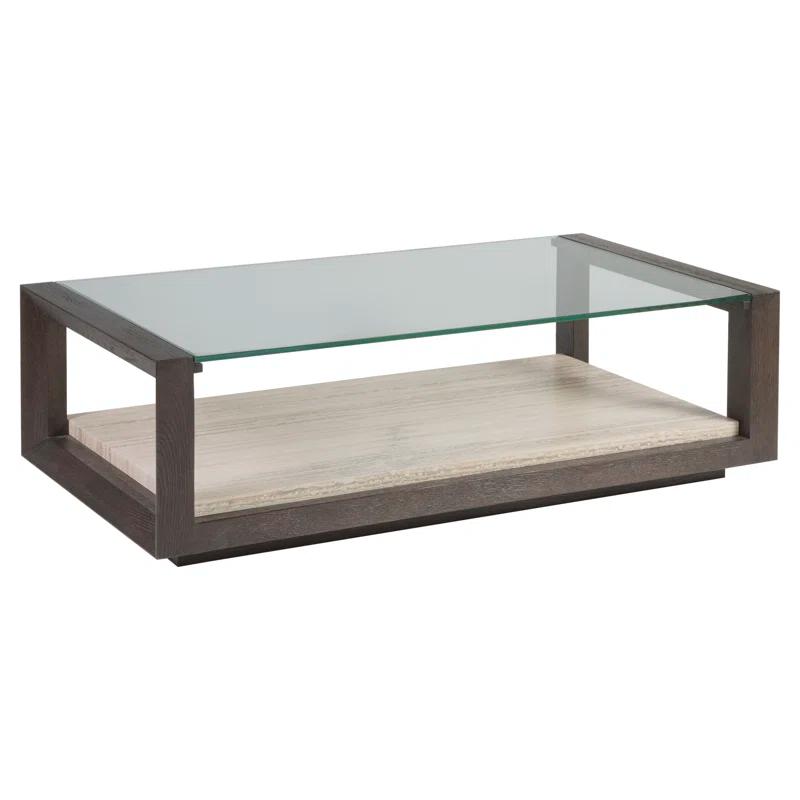 Contemporary Mocha Brown Rectangular Coffee Table with Glass Top