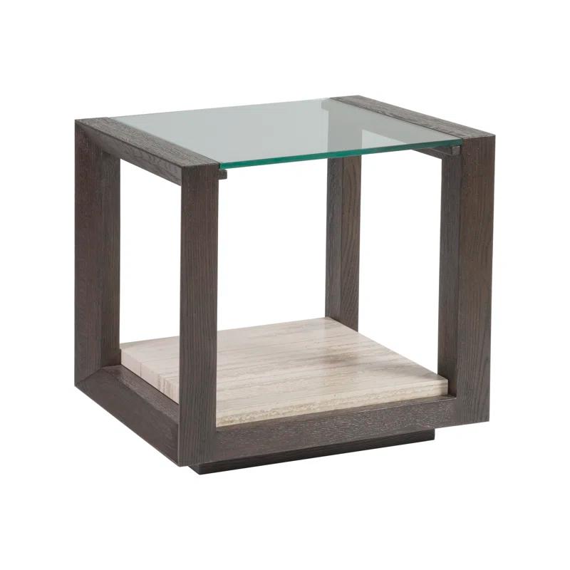 Modern Mocha Brown Wood and Glass Rectangular End Table