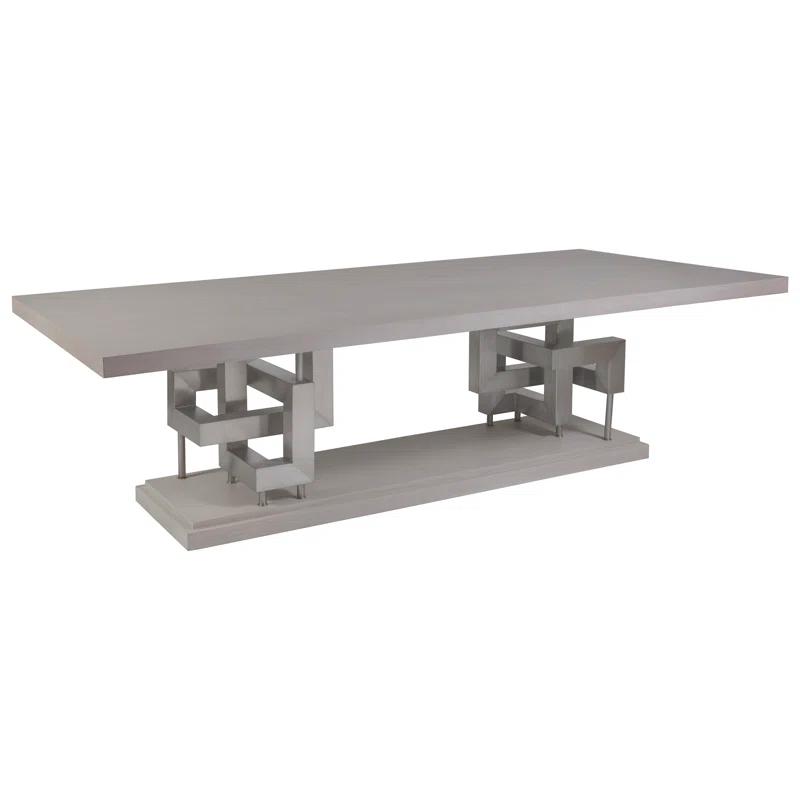 Gray Oak Rectangular Dining Table with Stainless Steel Base