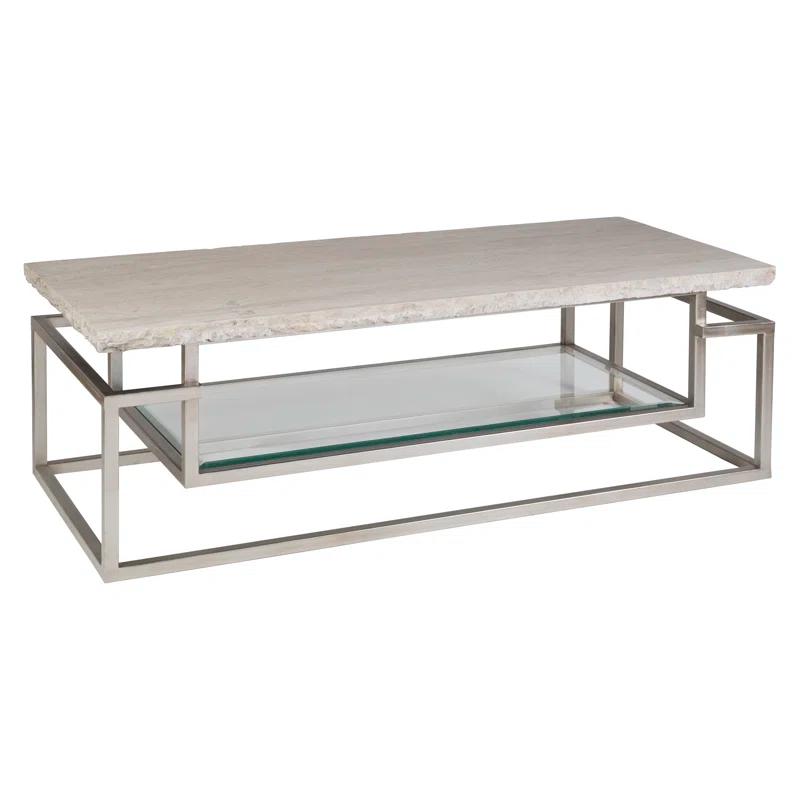 Contemporary Theo Rectangular Beige Travertine Cocktail Table