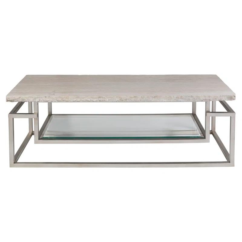 Contemporary Theo Rectangular Beige Travertine Cocktail Table