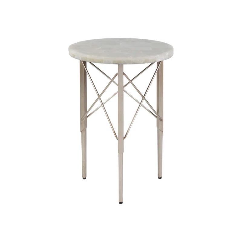 Champagne Leaf Finish Round Stone & Metal Occasional Table