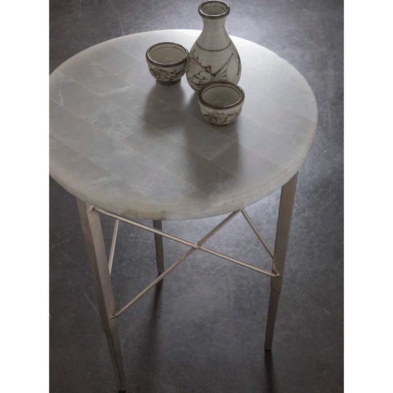 Champagne Leaf Finish Round Stone & Metal Occasional Table