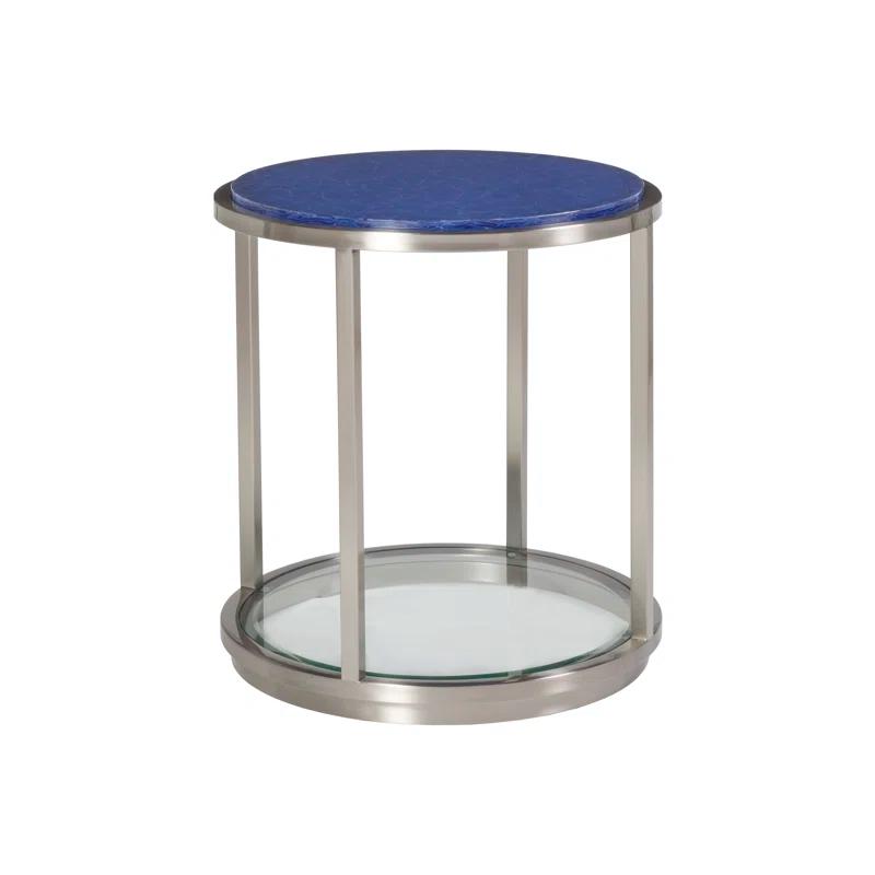Contemporary Ultramarine 24" Metal & Glass Round End Table