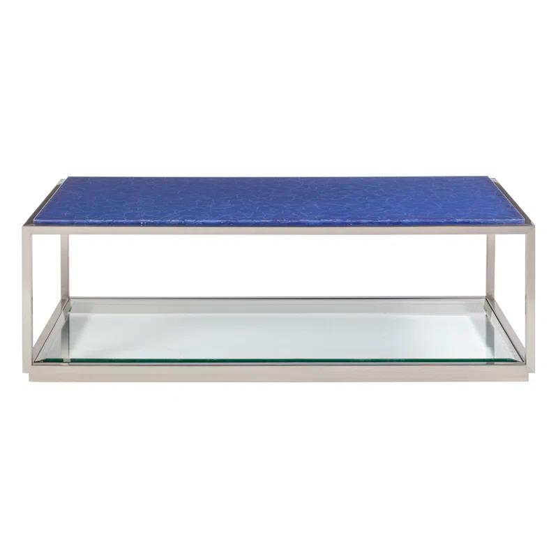 Contemporary Ultramarine Glass & Metal Rectangular Coffee Table