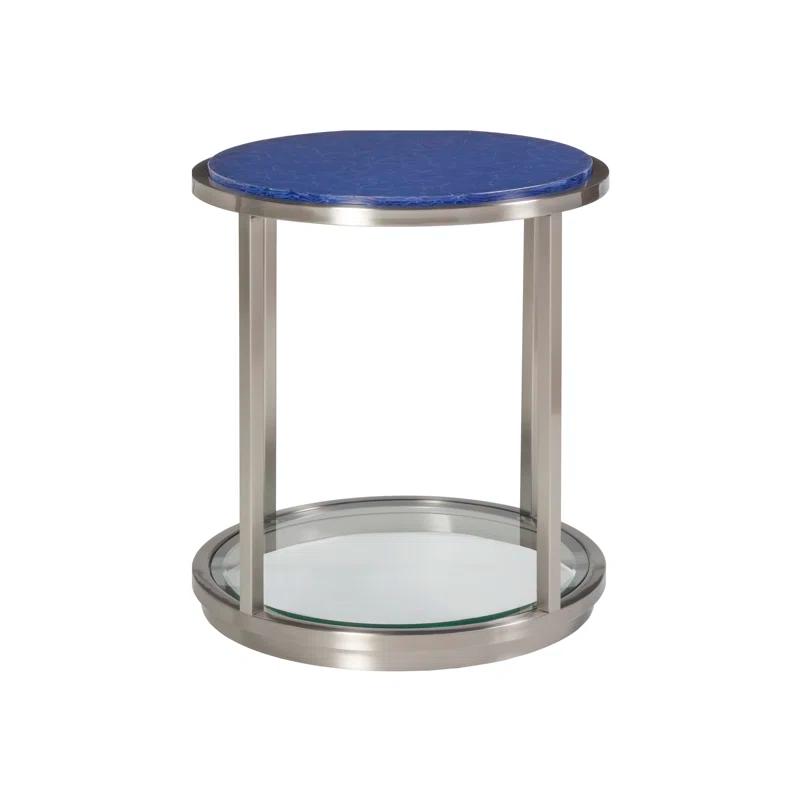 Contemporary Ultramarine 24" Metal & Glass Round End Table