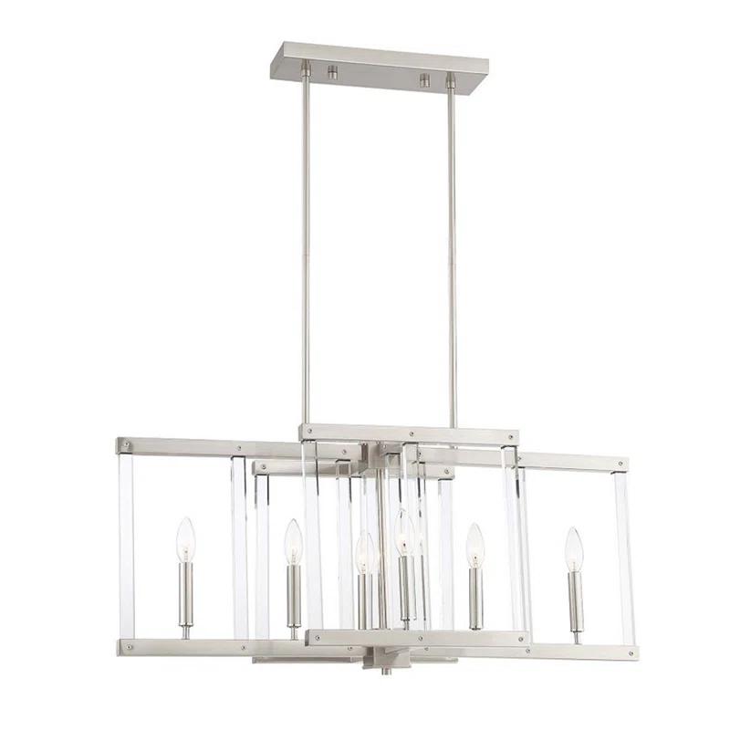 Regent Polished Nickel 34" Linear Crystal Cage Chandelier